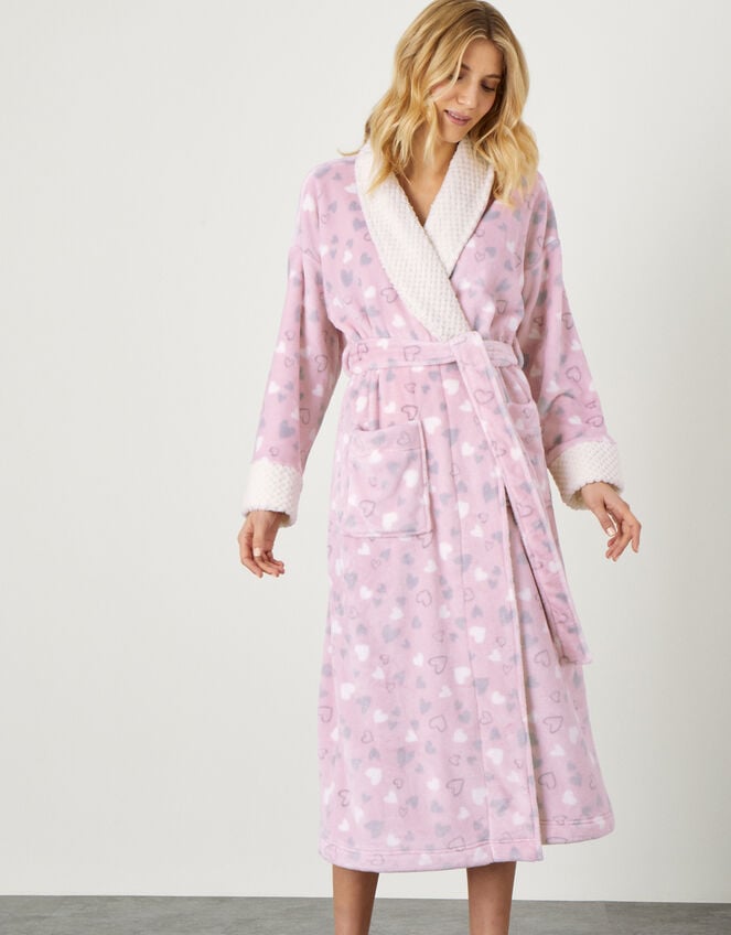 Heart Print Fluffy Dressing Gown , Pink (PINK), large