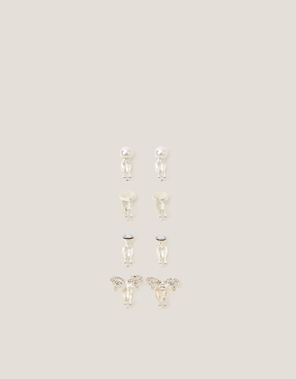 4-Pack Bow & Pearl Clip On Earrings, , large