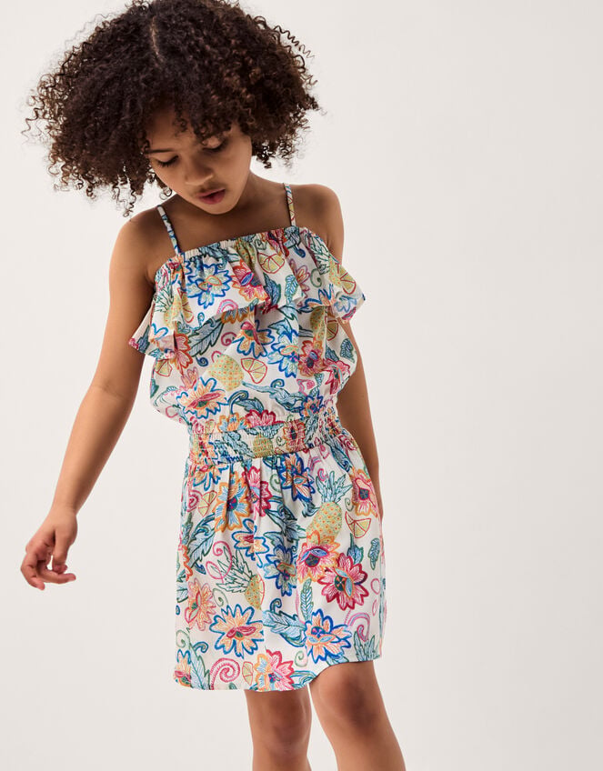 Tropical Floral Strappy Top & Skirt Set, Ivory (IVORY), large