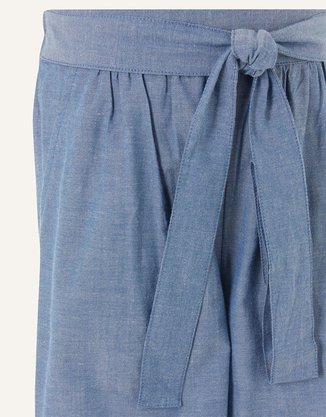 Wide Leg Chambray Trousers, Blue (BLUE), large