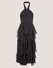 Arizona Halter Ruffle Prom Dress, Black (BLACK), large