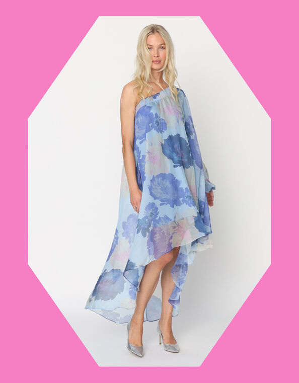 Crās Riley One-Shoulder Dipped Hem Dress, Blue (BLUE), large