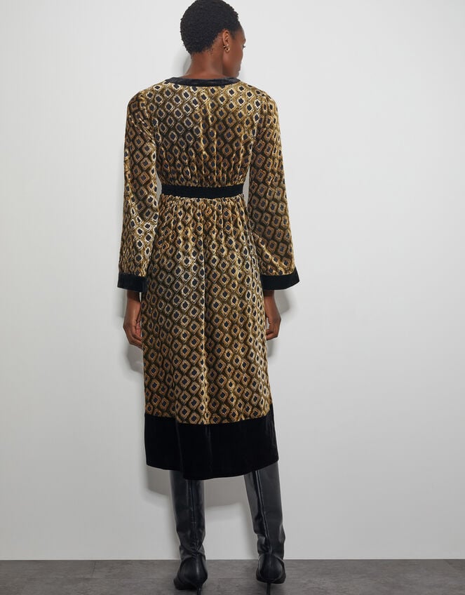 Jade Velvet Jacquard Midi Dress, Brown (CHOCOLATE), large