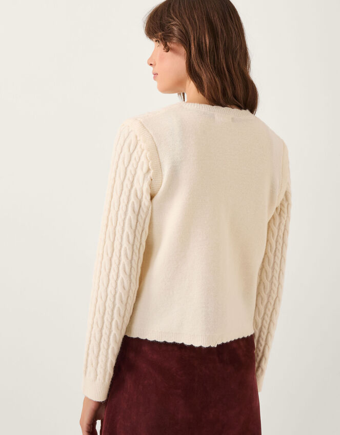 Cindy Cable Knit Cardigan, Ivory (IVORY), large