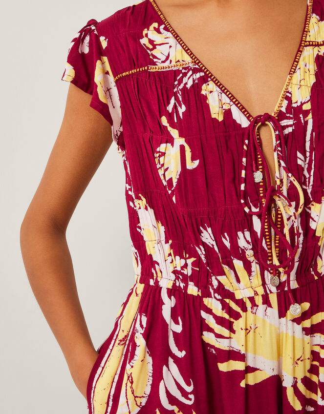 Amisha Short Sleeve Jumpsuit, Red (BURGUNDY), large