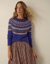 Fran Fair Isle Crew Neck Jumper, Blue (COBALT), large