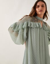 Debbie Polka Dot Ruffle Maxi Dress, Green (SAGE), large