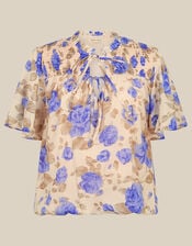 Lori Floral Bubble Hem Blouse, Ivory (IVORY), large