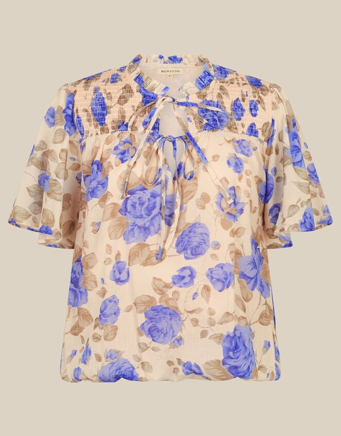 Lori Floral Bubble Hem Blouse, Ivory (IVORY), large