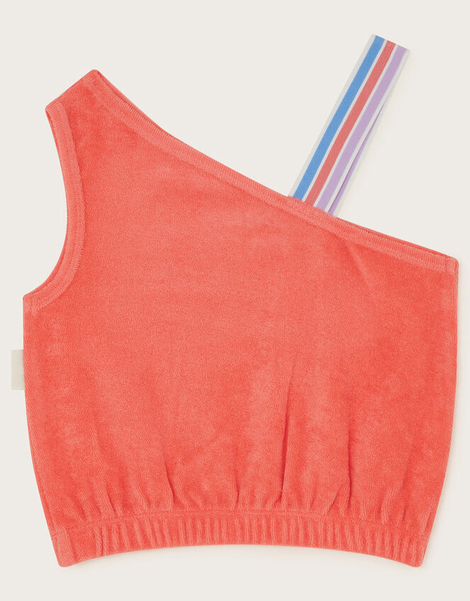 Asymmetric Towelling Top, Orange (CORAL), large