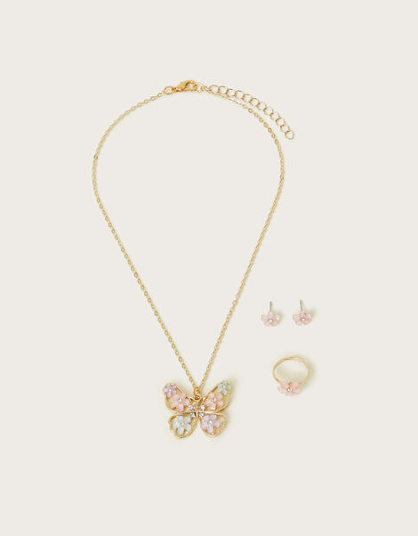 Diamante Flower Butterfly Jewellery Set, , large