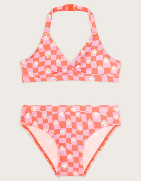Checkerboard Halter Bikini Set, Pink (PINK), large