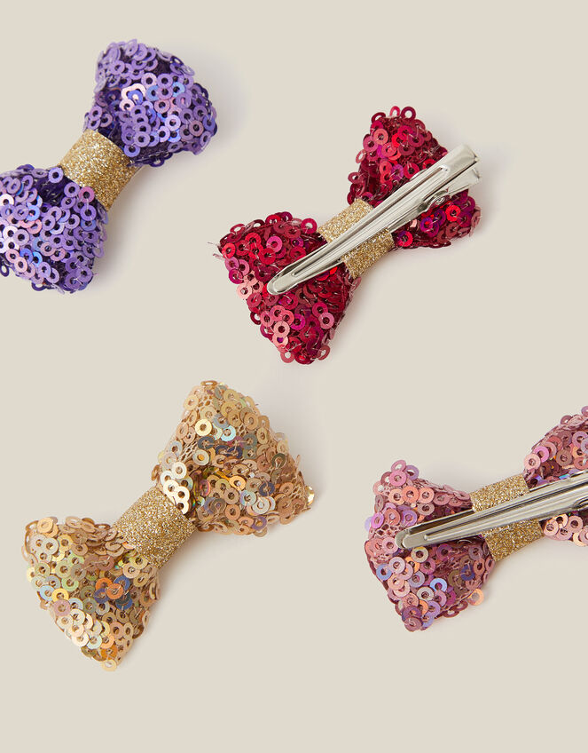 4-Pack Sequin Bow Hair Clips, , large