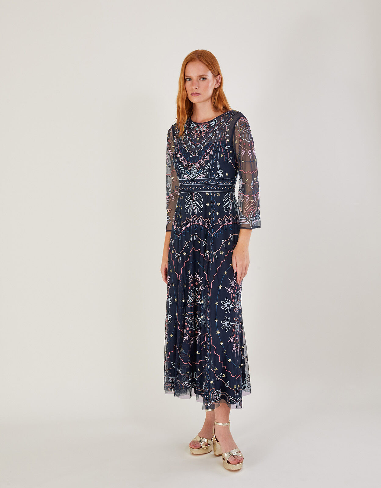 Navy embellished 2025 midi dress