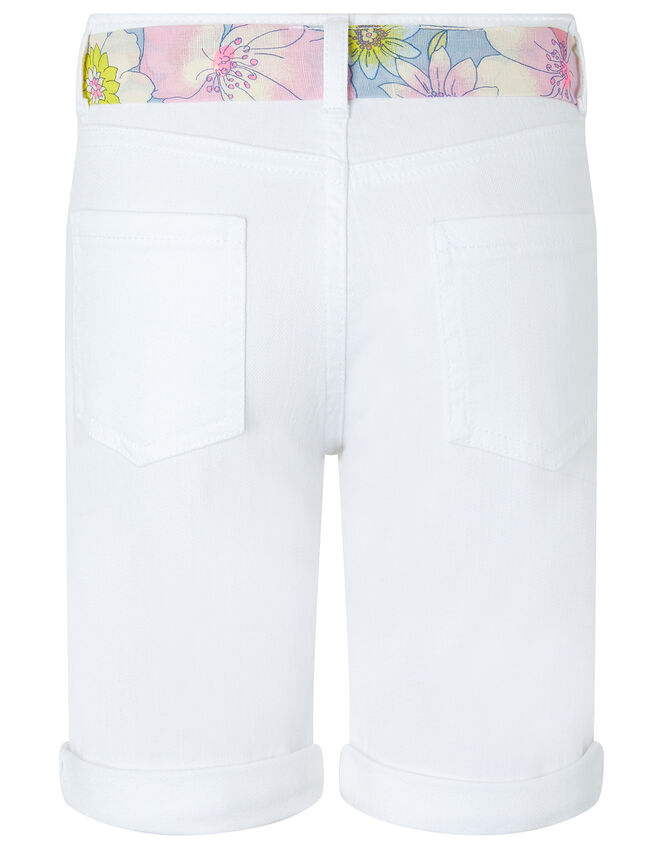 Dawn Denim Shorts with Floral Belt, White (WHITE), large
