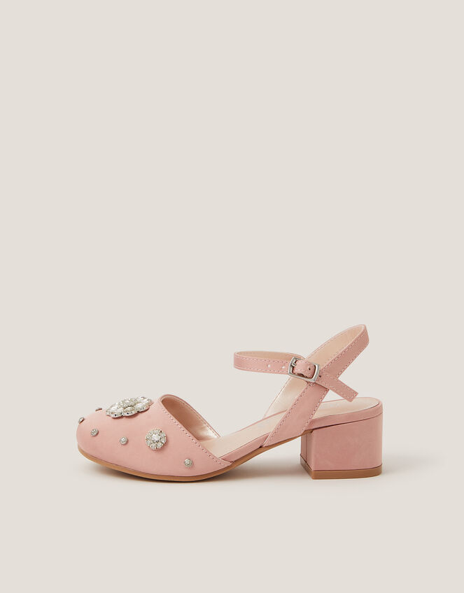 Flower Diamant&eacute; Satin Closed Toe Heels, Pink (PINK), large