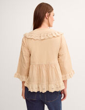 Petra Embroidered Ruffle Blouse, Camel (CAMEL), large