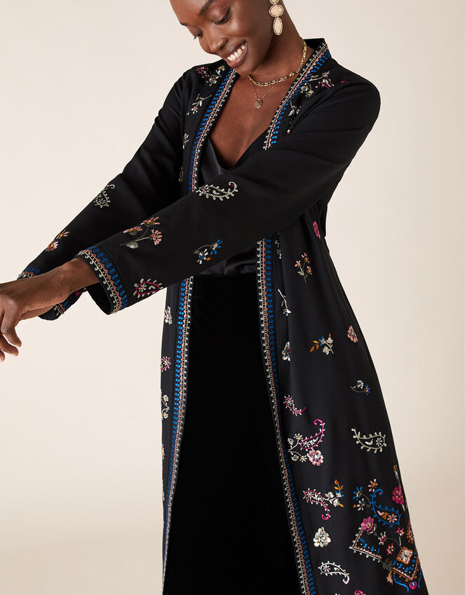 Raja Embroidered Kimono in Recycled Fabric, Black (BLACK), large