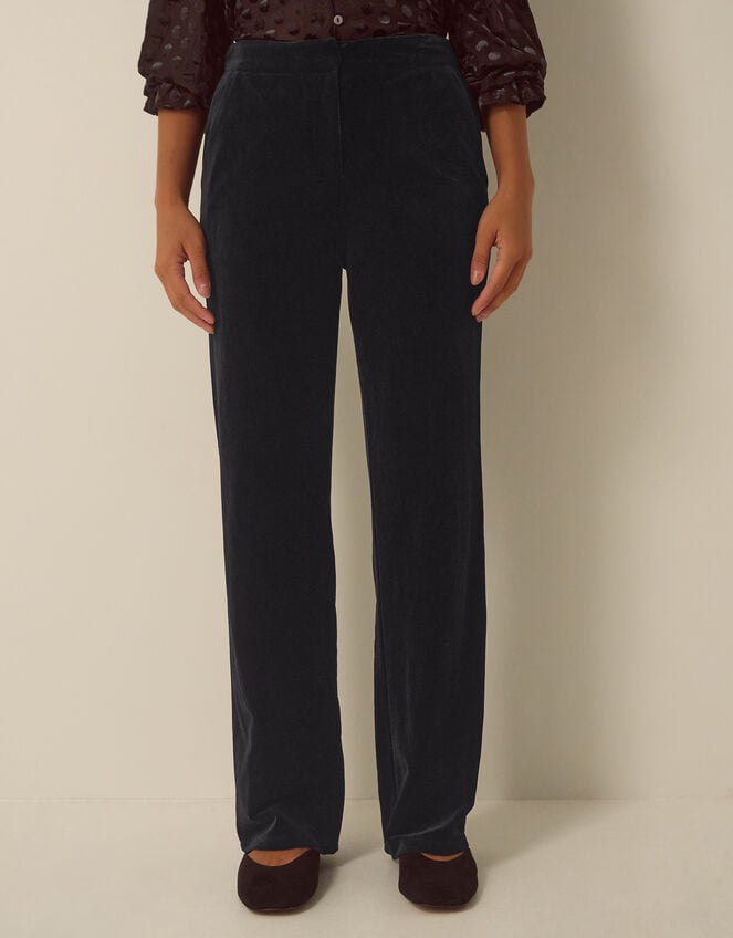 Mila Velvet Straight Leg Trousers, Black (BLACK), large