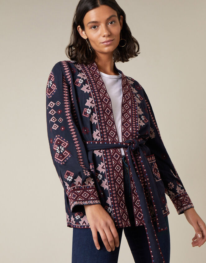 Navy Embroidered Jacket with LENZING™ ECOVERO™, Blue (NAVY), large