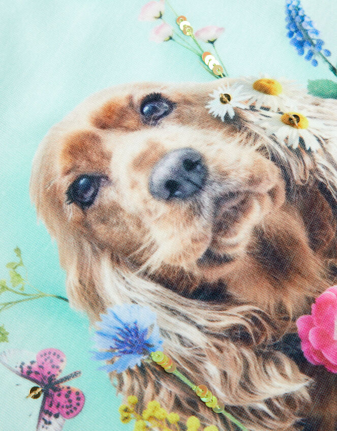 Dog Photo Floral T-Shirt, Blue (AQUA), large