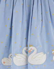 Baby Chambray Swan Embroidered Dress, Blue (BLUE), large