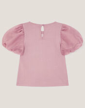 Sequin Bow Puff Sleeve T-Shirt, Purple (PURPLE), large