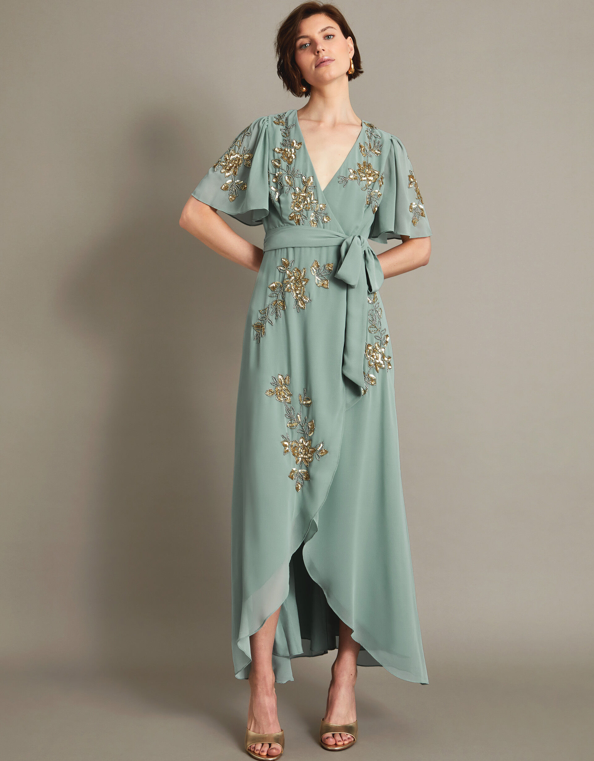 Sarah Embellished Wrap Dress Green