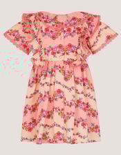 Baby Floral Lace Trim Frill Dress, Pink (PINK), large