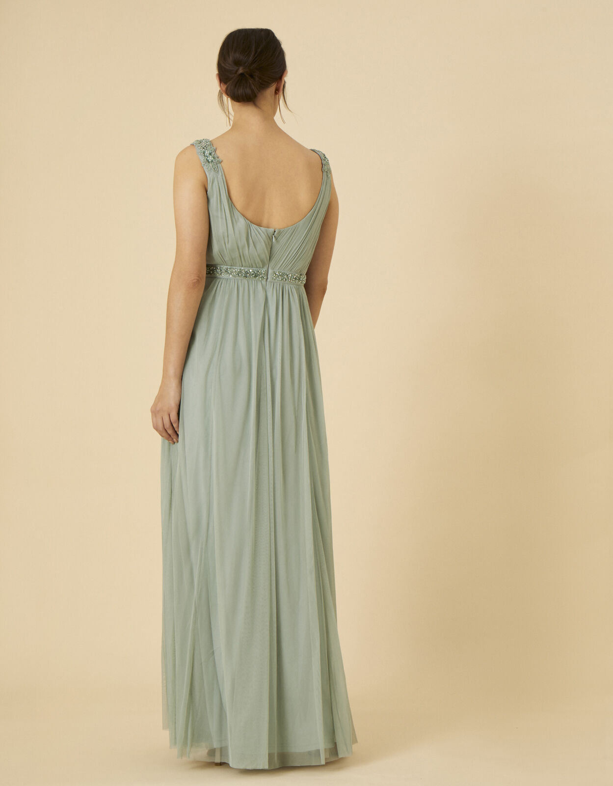 Grey chiffon embellished hot sale maxi dress
