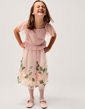 Olene Floral Embroidered Tulle Skirt, Orange (PEACH), large