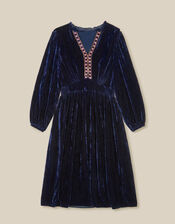 Easy Wendy Floral Embroidered Velvet Maxi Dress, Blue (NAVY BLUE), large