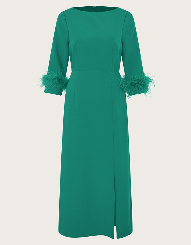 Gwen Feather Cuff Midi Dress, Green (GREEN), large