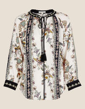Floral Print Longline Top in LENZING&trade; ECOVERO&trade; , Ivory (IVORY), large