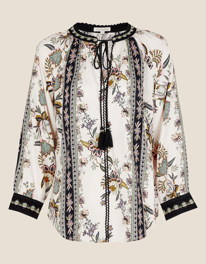 Floral Print Longline Top in LENZING&trade; ECOVERO&trade; , Ivory (IVORY), large