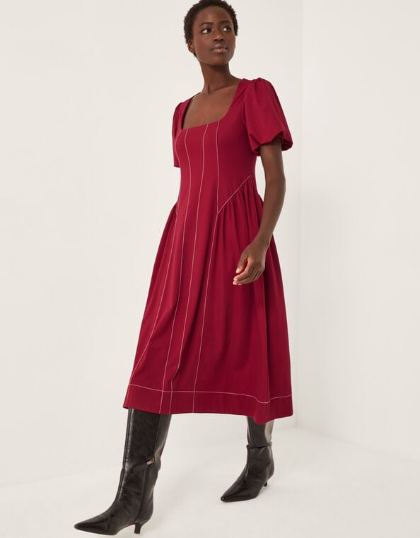 Sapna Puff Sleeve Jersey Midi Dress, Red (BERRY), large