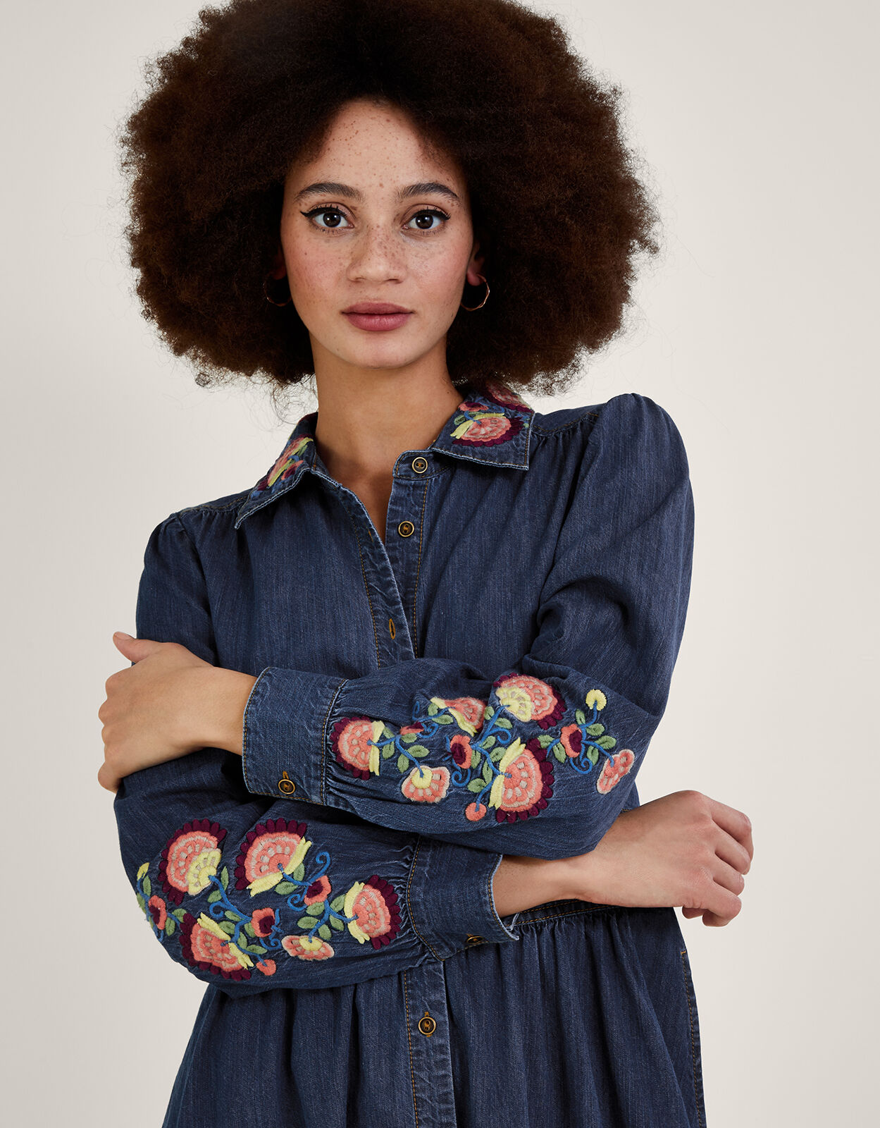Denim dress embroidered store
