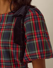 Dottie Puff Sleeve Bow Tartan Top, Red (RED), large