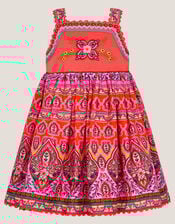 Baby Embroidered Floral Print Dress, Orange (ORANGE), large