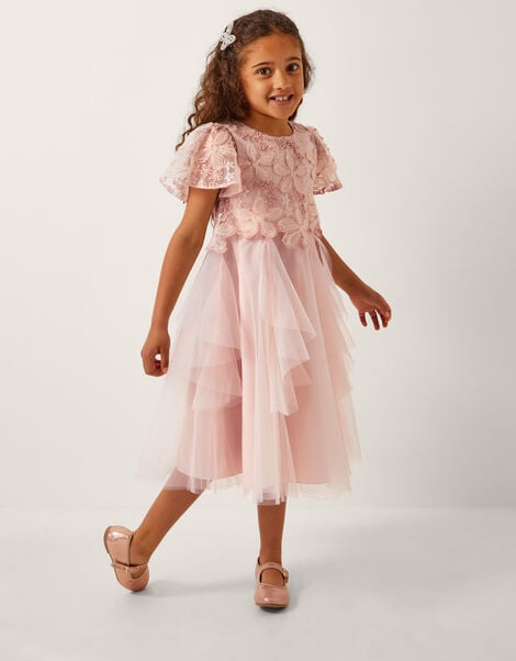Arabella Flower Ruffle Dress, Pink (PINK), large