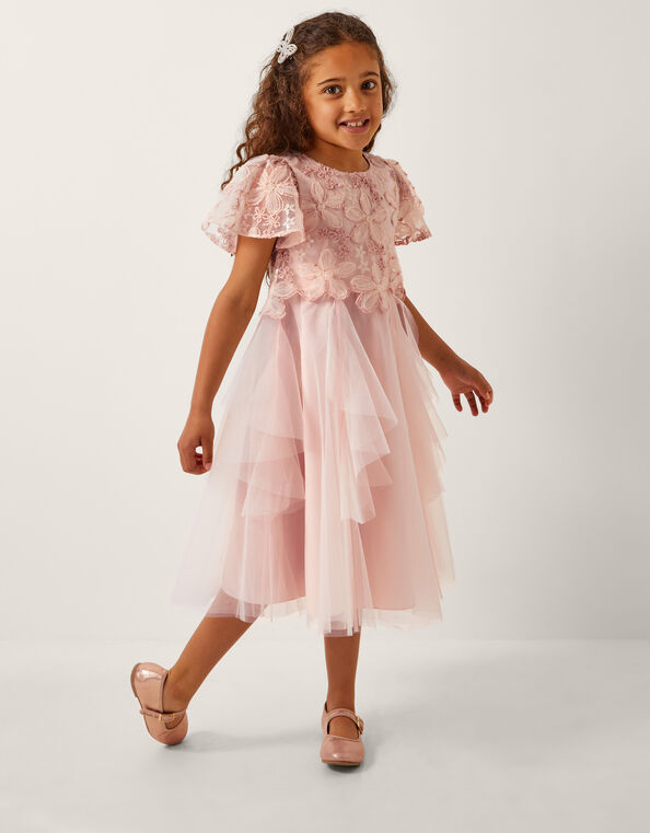 Arabella Flower Ruffle Dress, Pink (PINK), large