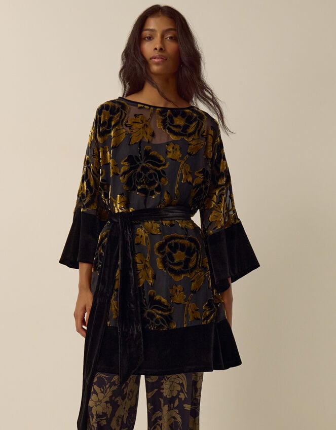Octavia Floral Devor&eacute; Tunic Dress, Gold (GOLD), large