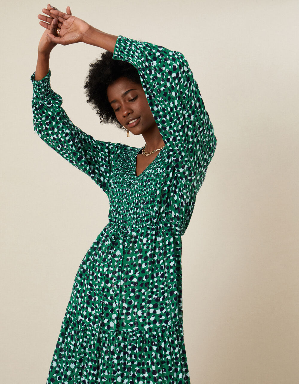 green animal print dress