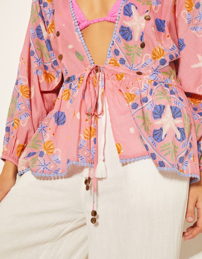 Mabel Shell Print Kaftan Top, Orange (PEACH), large