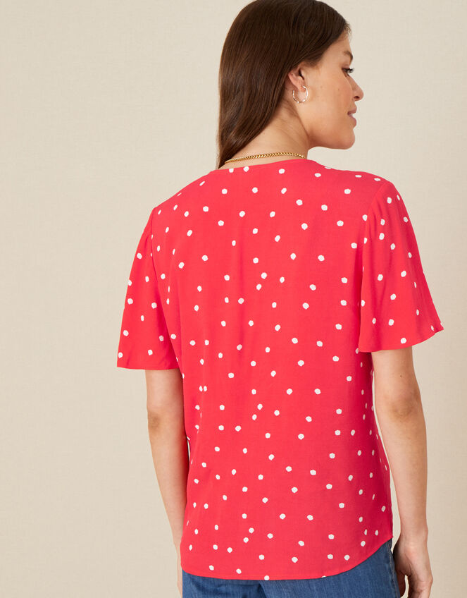 Spot Print Tie Front Top, Red (RED), large