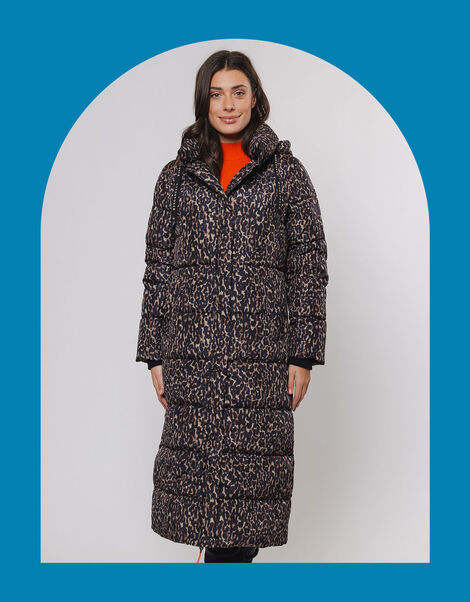 Rino and Pelle Leopard Print Coat, Brown (BROWN), large