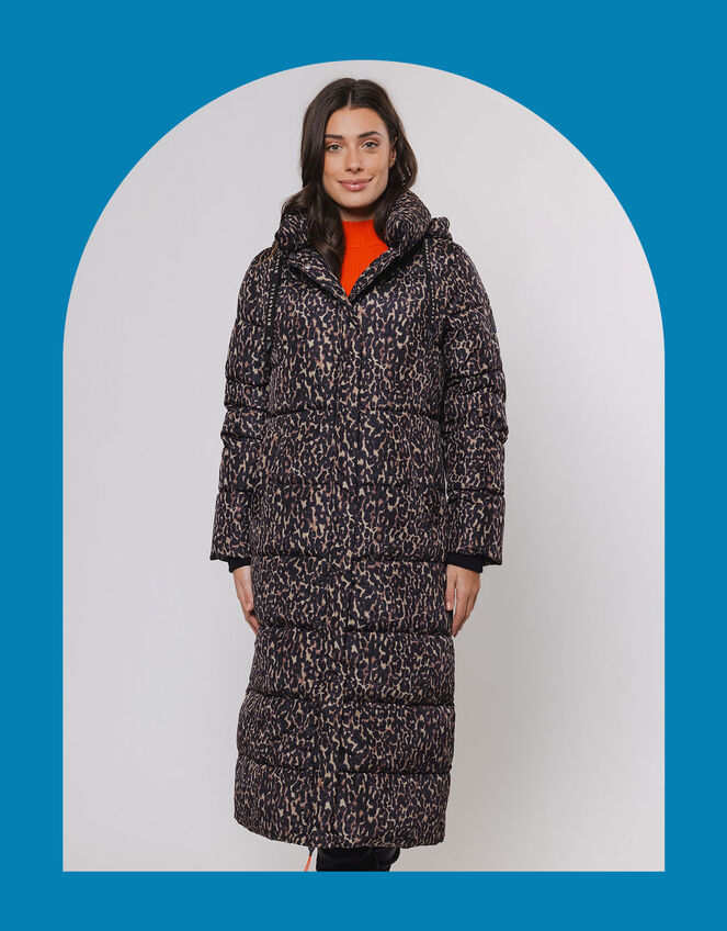 Rino and Pelle Leopard Print Coat, Brown (BROWN), large