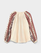 East Gabriette Geometric Print Embroidered Top, Ivory (IVORY), large