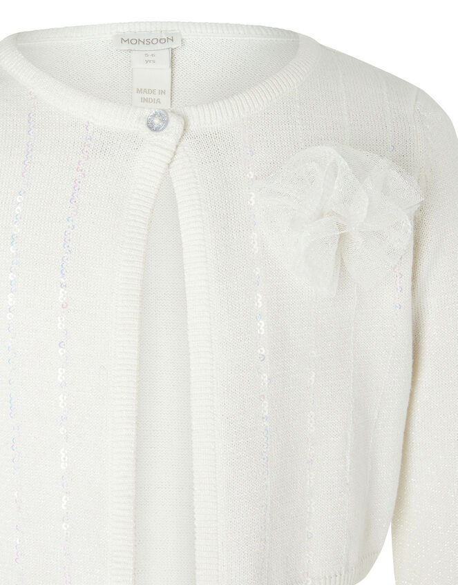 Camilla Sequin Cardigan with Corsage, Ivory (IVORY), large