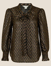 Gabrielle Metallic Pussybow Blouse, Black (BLACK), large